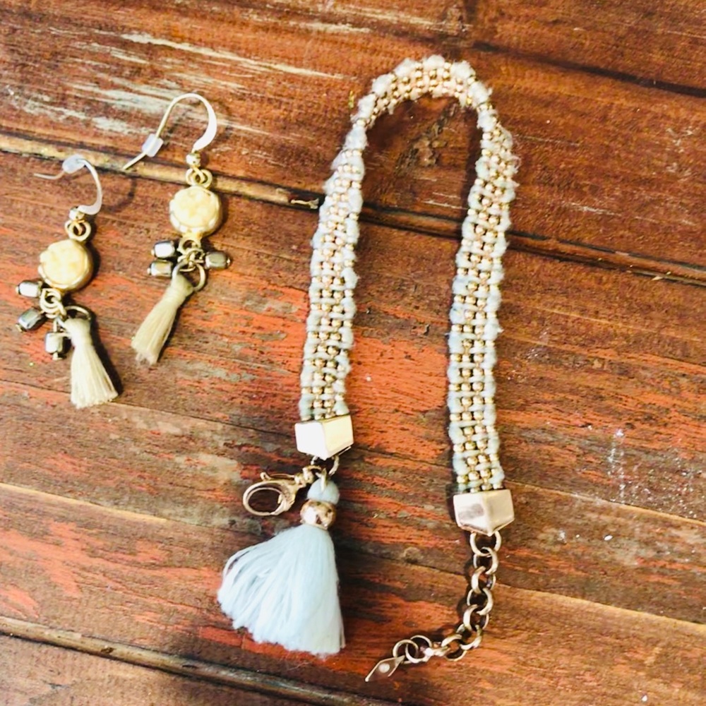 Bohemian tassel earring and bracelet set